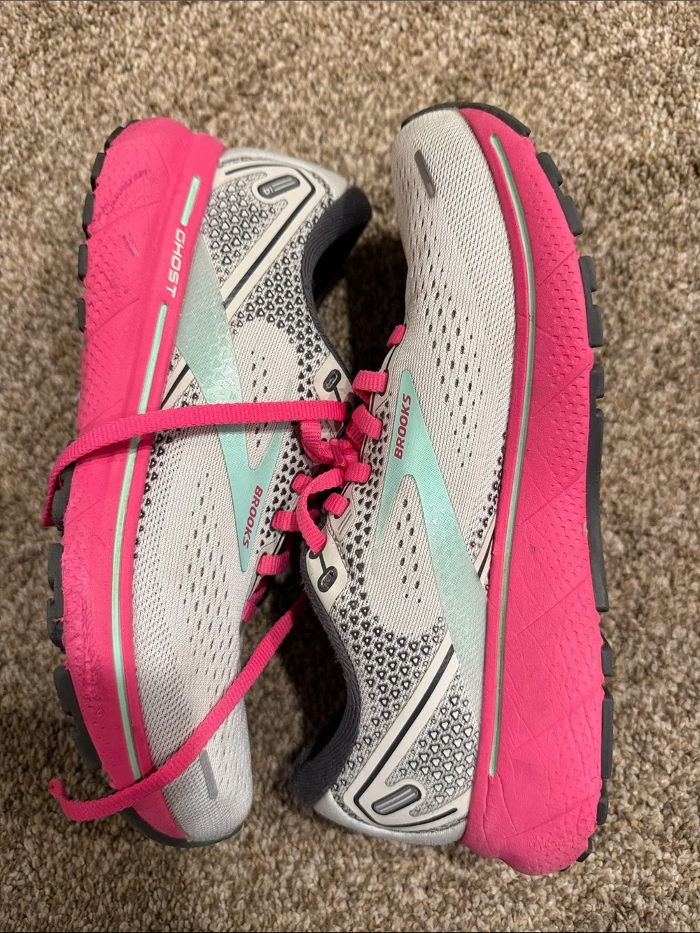 Brooks Ghost Running Sneakers in White and Pink
